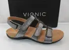 Vionic Amber Adjustable Backstrap Slide Sandals Black Metallic Linen Size 8.5