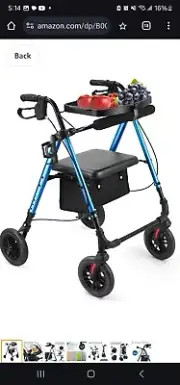 Rollator Walker 8" Large Wheels, Armrest and Seat Locking Brakes Support 300 lbs