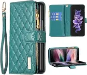 Anti-Fall Zipper Wallet Clip Phone Shell Compatible with Samsung Galaxy Z Fold6 GalaxyZFold6 Phone Case Flip Cover Scratch Proof Multi-Card Slot Phone Cover (Green,Samsung Z Fold6)