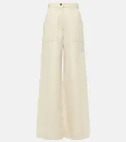 [Max Mara] Max Mara Oboli cotton and linen wide-leg pants UK 14 white
