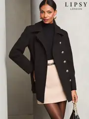Lipsy Black Petite Smart Military Button Coat (AE6572) | $150
