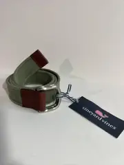 NWT Vineyard Vines SOLID ISLAND CANVAS D RING BELT Green Ash M MSRP $68