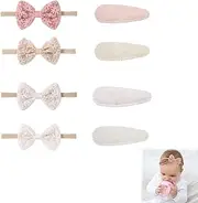 Baby Girls' Headbands, Pack of 8 Bow Toddler Headgear Hair Clips & Clips, Elastic Newborn Hair Bands, Cute Hair Accessories, Embroidered and Printed Headband for Small Babies