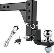Adjustable Trailer Hitch, 2" Ball, 7500 LBS, 9-1/2" Drop, 8-1/4" Rise, Fits 2" Receiver，2 Pin&Clips&5/8" Premium Pin Lock