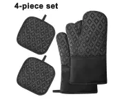 Oven Mitts and Pot Holders 4 Pcs Set, Non Slip Heat Resistant Silicone Oven Gloves,Microwave Gloves Kitchen Mitten for Baking,Cooking,BBQ - Black Diamond Grid