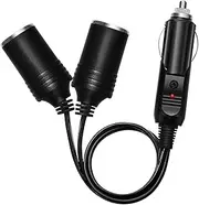 MAEZOE 1 to 2 Car Cigarette Lighter Splitter Adapter, 12V/24V Plug Socket 2-Way Splitter Y Adapter with 15A Fuse, 7 inch 18AWG Cigarette Lighter Extension Cord with Dual Power Charger Port