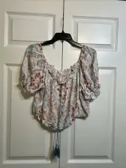 NWT Coco + Jaimeson Floral Off Shoulder Crop Peasant Top Size XL White Multicolo