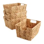 4pk Hyacinth Storage Baskets w Handles 12x9x6, Wicker Bins for Shelves, Natural