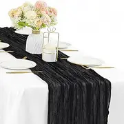 Black Cheesecloth Table Runner 10FT Gauze Fabric Boho Cheese Cloth Table Runner Decoration Rustic Semi Sheer Runner for Wedding Birthday Baby Bridal Shower Party Table (35 x 120 Inches Long)