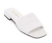 Prada White 55mm Quilted Nappa Leather Logo Slide Sandal Flat Sabots Mule 39