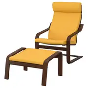 POÄNG armchair and footstool, brown/Skiftebo yellow