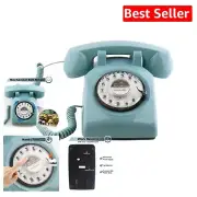 Elegant Vintage Rotary Corded Phone - 1960s Style Blue Desk Phone for Nostalgia