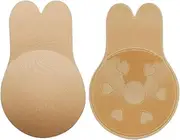 [STKARCV] Women Push Up Bras Self Adhesive Silicone Strapless Invisible Bra Reusable Sticky Breast Lift Tape Rabbit Nipple(Khaki,L-XL)