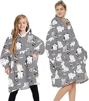 [Seogva] Blanket Sweatshirt Hoodie Fluffy Fleece Hoodie Blanket, Oversized Plush Hooded Top, Large for Adults Men Women and Small for Kids Boys Girls