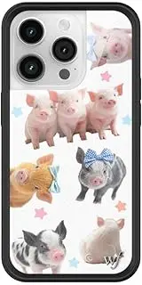 [Wildflower] Cases - Compatible with Apple iPhone 14 Pro | Protective Black Bumper, 4ft Drop Test Certified, Women Owned Small Business | Little Piggies - Pigs Pink Blue Stars Aesthetic Trendy Cute