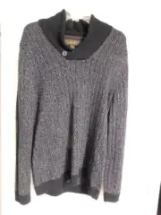 Tasso Elba Black & Gray Accents Sweater Fluffy Collar Size Large NEW WITH TAGS