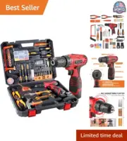 108Pcs Cordless Drill Set - 16.8V Lithium Driver - Claw Hammer, Wrenches, Pliers