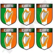 Ireland Irish EIRE Gaelic Harp Shield 1.6" (40mm) Vinyl Bumper-Helmet Stickers, Decals x6