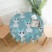 Rabbit Tablecloth Round Table Cloth 60 Inch Waterproof Party Table Covers for Picnic Kitchen Outdoor Green