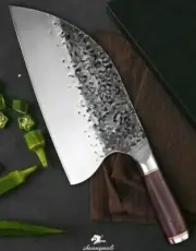 Handmade Butcher Knife Forged Hammered Steel Wood Handle Chef Cleaver Slicing L