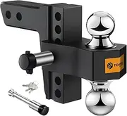 TOPBEE Tow Hitch- Fits 2.5'' Receiver Only, 6'' Drop/Rise Drop, Dual Ball (2'' X 2-5/16''), Adjustable Aluminum Trailer Hitch for Heavy Duty Truck -18,500 Gtw with Trailer Locks