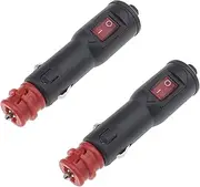 EMSea 2x Car 12-24V Cigarette Lighter Male Plug Connector 8Amp Fuse With Red ON/OFF Illuminated Switch Universal For Automobile Trucks Boat Replacement Parts