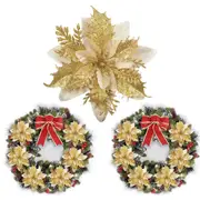12Pcs Christmas Glitter Poinsettia Artificial Flower with Clip and Stem-Gold