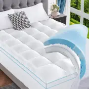 JOLLYVOGUE Memory Foam Mattress Topper King Size, 4 King, Blue & White