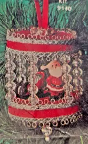 Fibre-Craft SANTA & SLEIGH *Red* Carousel Vtg Sequin Bead Christmas Ornament Kit