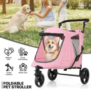 Foldable Dog Stroller Pet Cat Travel Carrier Cart w/Skylight+Foot Activated Lock