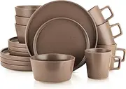 [Stone Lain] 16 Piece Stoneware Dinnerware Set, Service for 4, Brown Matte,Matte Brown