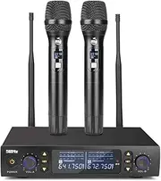 Wireless Microphone, Professional UHF Metal Double Cordless Dynamic Mic Handheld Microphone, Infrared Frequency Pairing Microphone System For Home Karaoke, DJ, Conference, Party, Wedding, Church 200FT