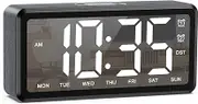 OQIMAX Wooden Digital Alarm Clock Large LED Display Bedside Clock USB/Battery Powered Digital Clocks with 5 Brightness Adjustment Date 3 Volume 5 Alarm Modes Snooze 12/24H DST Function