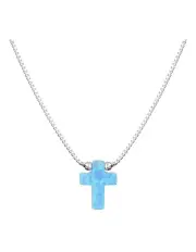 [Mocha] SS Mini Cross Fine Necklace-Light Blue
