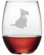 Susquehanna Glass "Preppy Pup" Set of 4 Stemless Wine Glasses