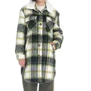 Koolaburra by UGG Coat Small Faux Wool Plaid Shacket Sherpa Gold Green NEW