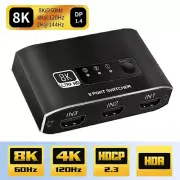 8K HDMI 2.1 Cable Auto Switch Switcher Splitter Adapter 3 In to 1 Out Devices