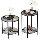 Modern Coffee Table Round End Table Sofa Side Table w/ Glass Top for Living Room