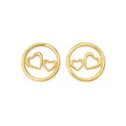 9ct Gold Open Circle With Hearts Stud Earrings