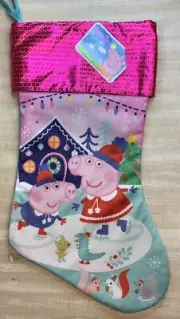 PEPPA PIG Faux Sequin Trim Christmas Holiday 15" Stocking NEW