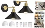 Battery Operated Wall Sconce, Swing Arm Wall Lights Black+Gold (Rechargeable)