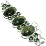 Moss Prehnite, Peridot Gemstone Handmade 925 Sterling Silver Bracelet 7-8"