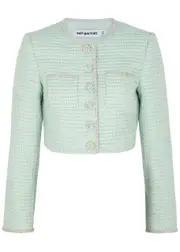 Self-portrait Embellished Cropped Bouclé Tweed Jacket - Mint - 14 (UK14 / L) 14 (UK14 / L)
