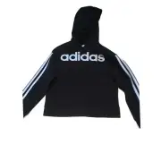 adidas Girl's Fleece Essential 3-Stripes Pullover Hoodie; Black/White Large; 14