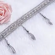 Fringe Trim，Curtain Tassels， 11 Yards Crystal Bead Tassel Fringe Trim Curtain Lampshades Edge Pendant Home Upholstery DIY Decoration Sewing Supplies(Grey)