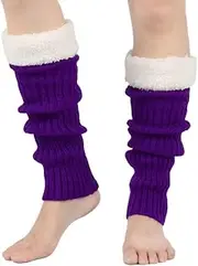 [Generic] Women's Winter Color Blocked Knitted Sock Hairy Warm Leg Stacked Socks Christmas Warm Foot Mascot Costume
