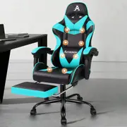 ALFORDSON Gaming Chair Office Massage Computer PU Leather Black & Cyan