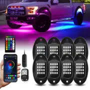 8Pods RGB LED Rock Lights with APP/RF Remote Control Waterproof Underglow Lig...
