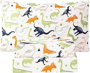 WINLIFE Kids Full Sheet Set Dinosaur Printed 4 Piece Cartoon Dino Pattern Bedsheets - Deep Pocket - Easy Fit - Wrinkle Resistant Cozy Bedding Set for Toddler Teen Boys Girls