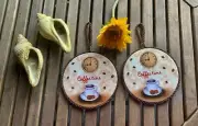 2 PCS ,Coffee time Ceramic Trivet Coffee Cookie Love Round Hot Plate